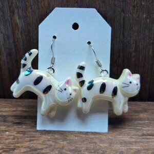 NWT Black White Cat Earrings Pierced Striped Cat Lady Dangle Drop Jewelry Light